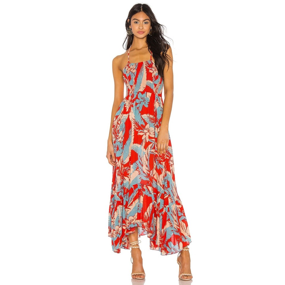 Free People Heatwave Red Tropical Floral Maxi Dress